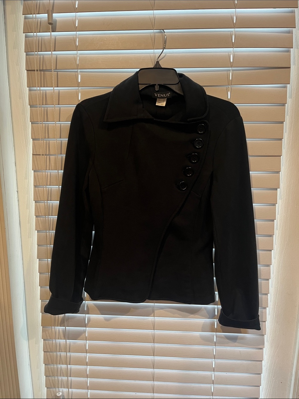 VENUS Black Asymmetrical Button Blazer